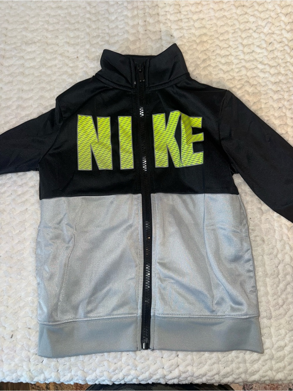 Nike Kids Black & Gray Full-Zip Jacket with Neon Yellow Logo